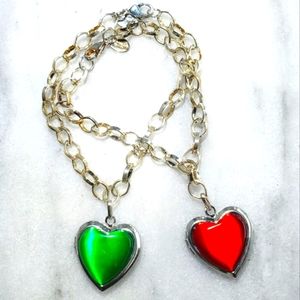 #X9 Best Friends Bracelet Christmas Red & Green Heart Lockets